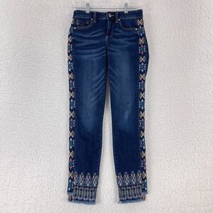 Miss Me Blue Denim‎ Embroidered Mid-Rise Ankle Skinny Jeans Womens Size 24
